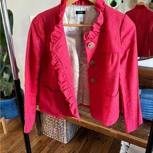J. Crew Women's Herringbone Pink Ruffle Collar Jacket